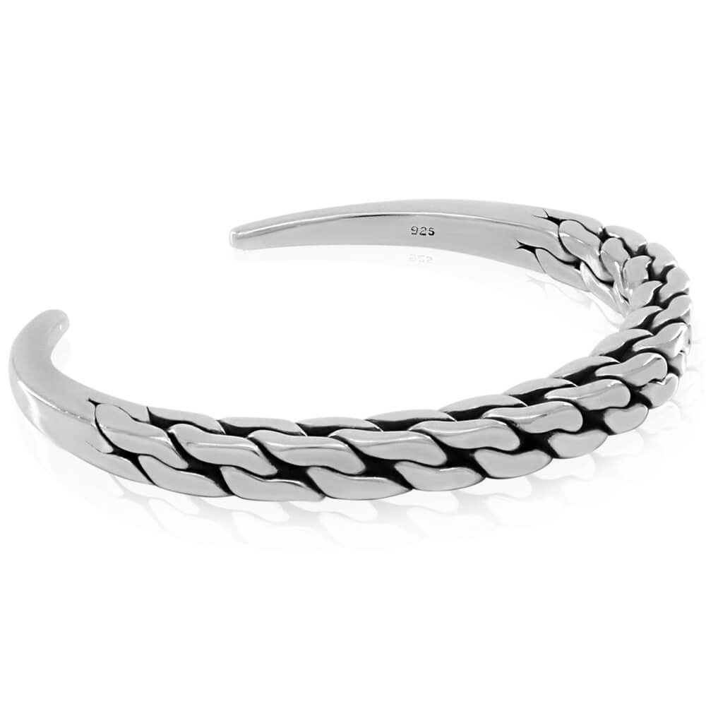 Silver cuff bracelet has braided style - One size - VY Jewelry