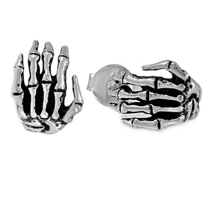 Hand Skeleton 925 Sterling Silver stud earrings men women vy jewelry