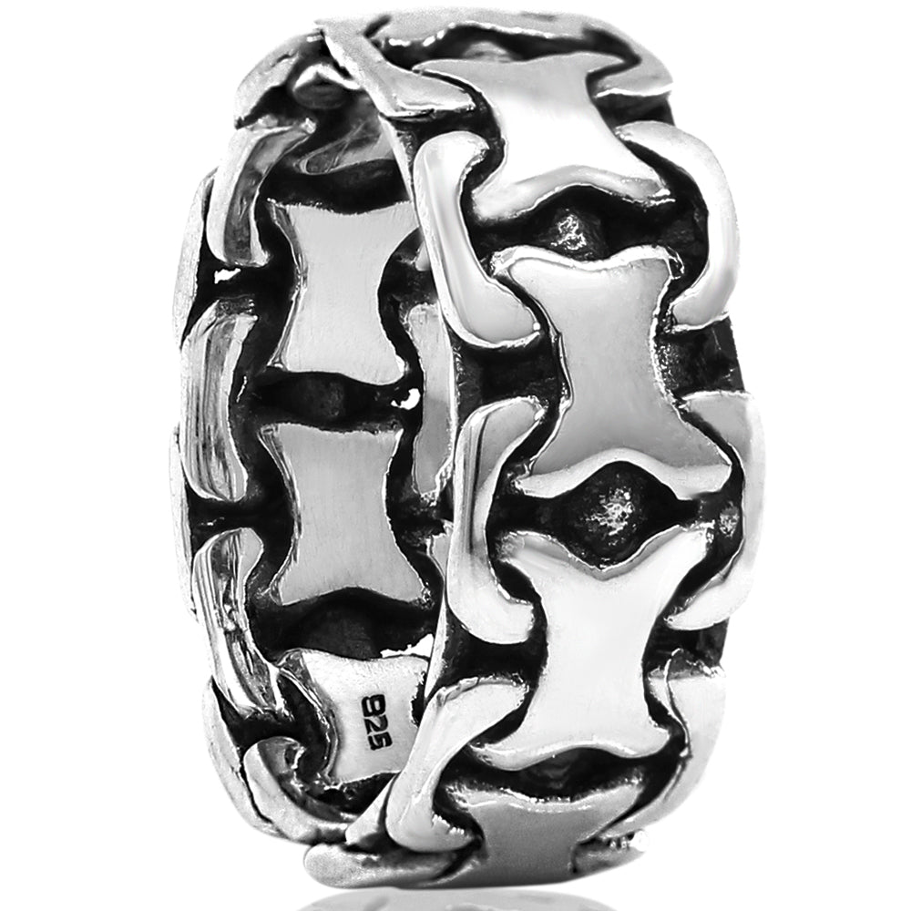 VY JEWELRY Solid 925 Sterling Silver Shell Men's Ring – Size 11.5, Made In Thailand, Black Onyx Or White Shell
