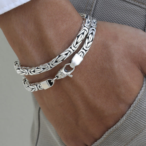 Silver Lobster Men's 5MM Woven Bracelet - Solid 925 Sterling Silver, Lobster Clasp, Made In Thailand (Size 8) - View #4