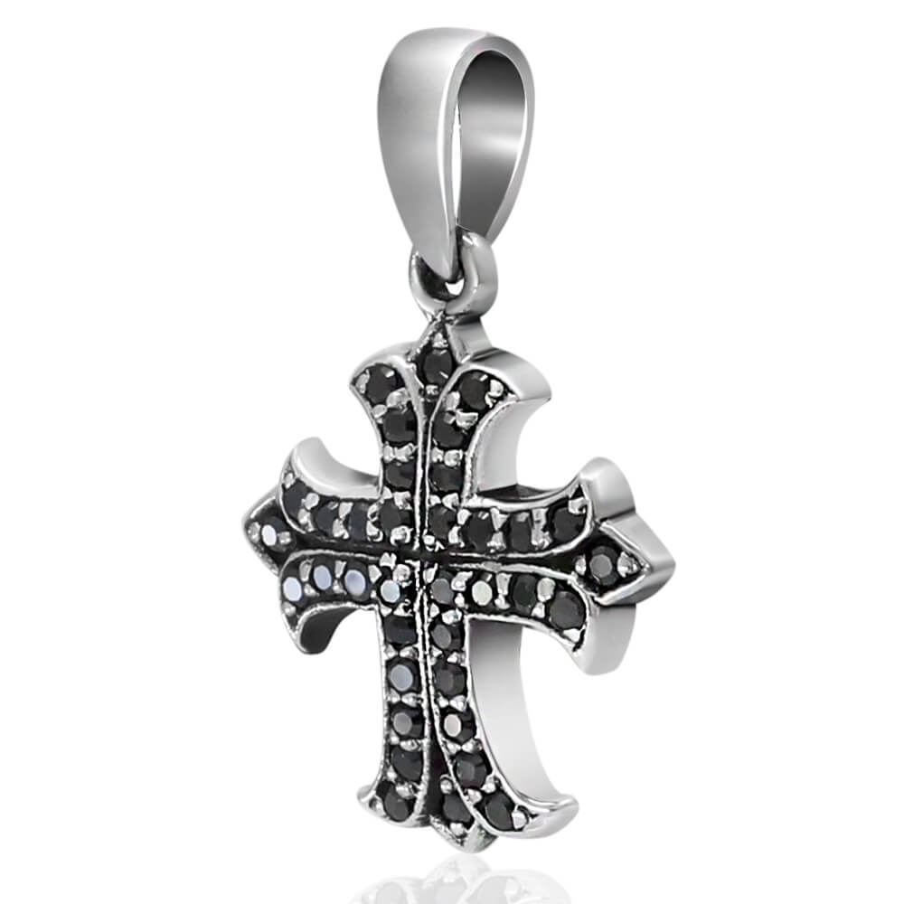 Small Cross Pendants - 925 Silver, Black or White CZ Stones - VY Jewelry