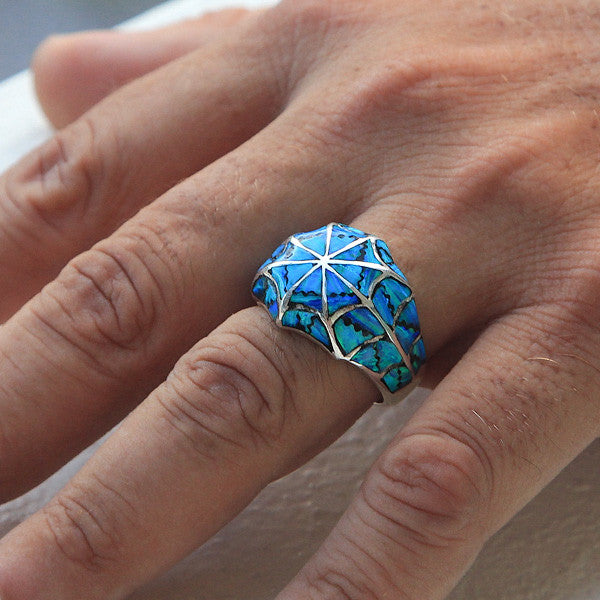 blue opal silver ring for men