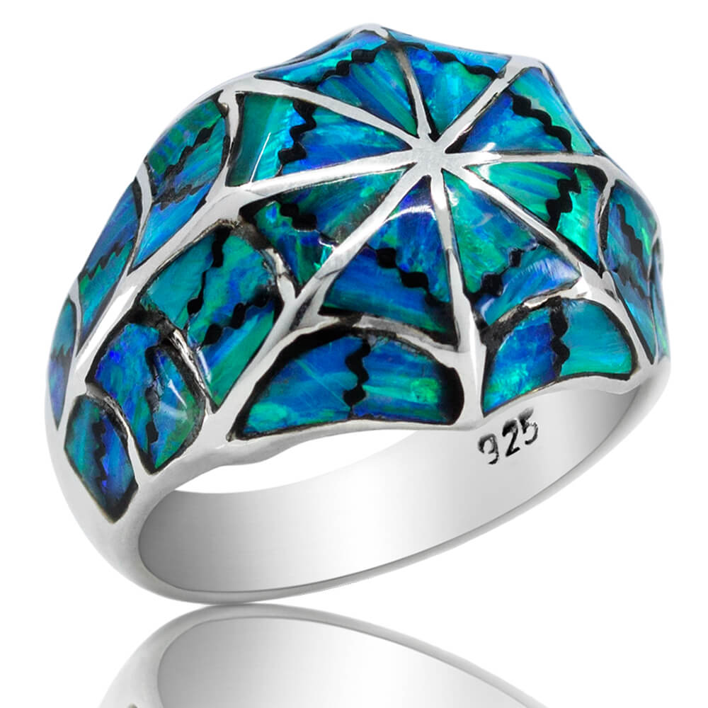 blue spider net opal silver 925 ring for men 