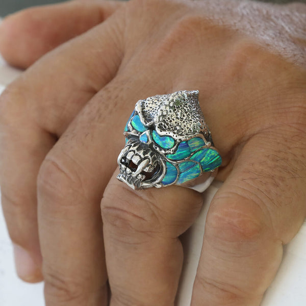 Monster Ring made of 925 Sterling Silver with Blue Opals - VY Jewelry