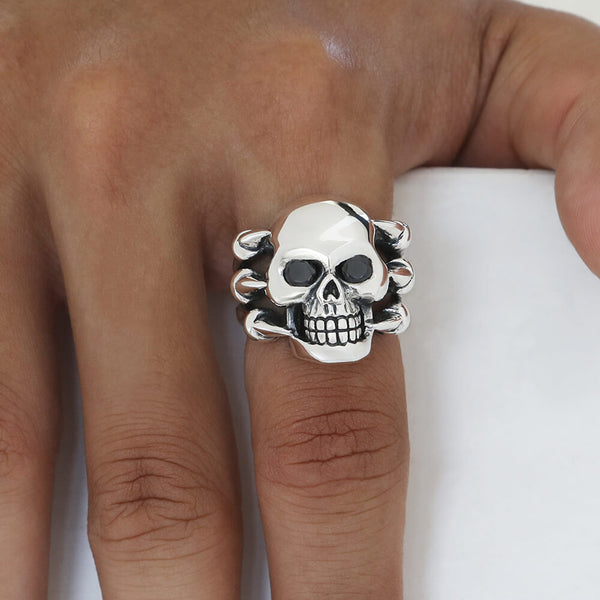 SKULL BRACELET size L solid beat（Mens Solid Silver Skull Bracelet  