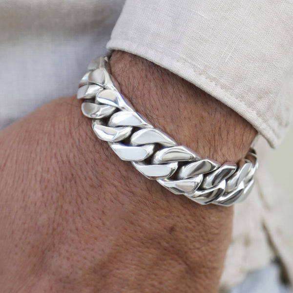 Amazon.com: Meilanduo 925 Sterling Silver Carved Miami Cuban Link Chain  Bracelet, 10mm Curb Cuban Solid Thick Big Link Bracelet, 7