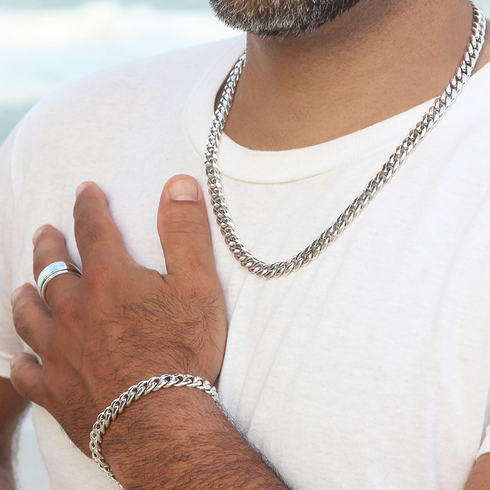 Men's Silver Bracelet Men's Silver Necklace Chain Bangle Gents Male