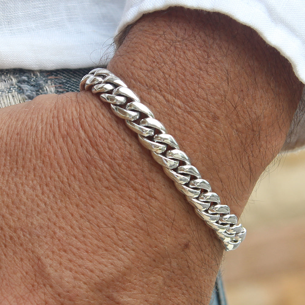 Silver Bracelet for Men - Size 7 to 10.5 Inches, 8.5