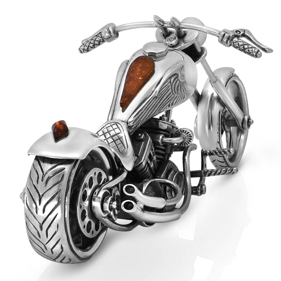 Motorcycle Figurine made of 925 Solid Silver, Amber Stones - VY Jewelry