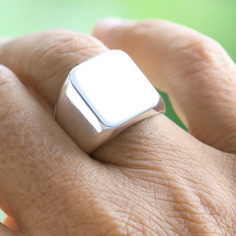 VY JEWELRY Heavy Square Signet Ring – Solid 925 Sterling Silver Men's Ring Sizes 7-15