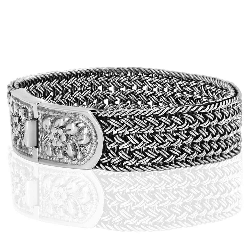 Silver Braided Bracelet Unique Men Design - Size 7 to 10 in - VY Jewelry