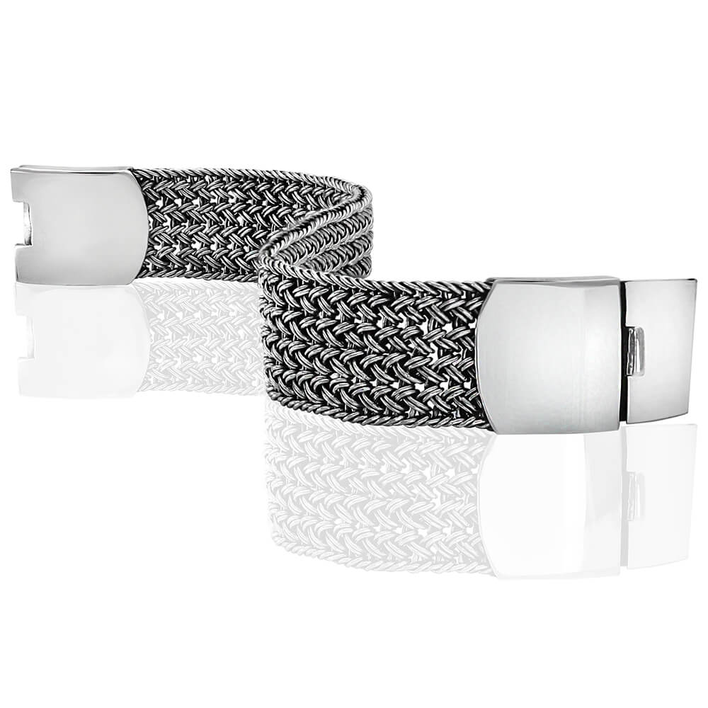 Wide Silver Net Bracelet