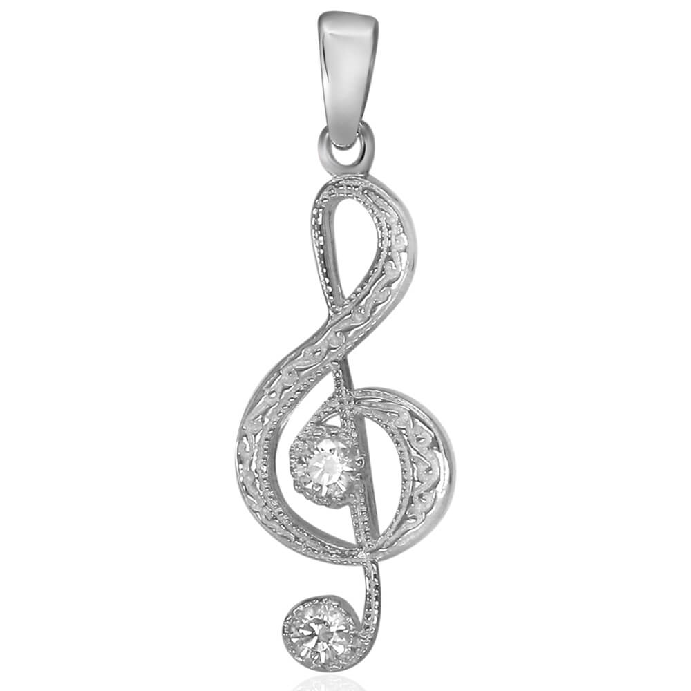 Music Note Pendant Black or White Sol Key made of 925 Silver - VY Jewelry