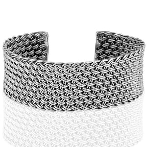 Wide woven silver cuff 925