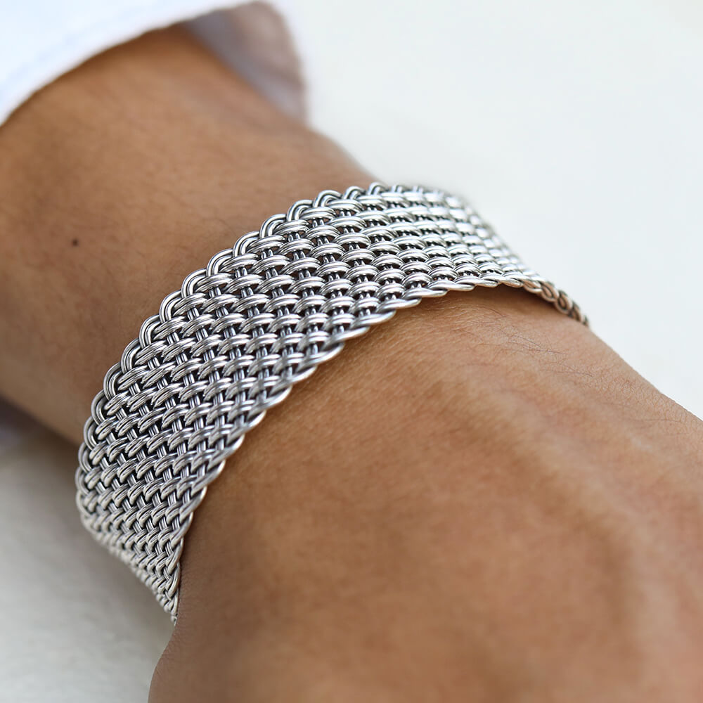 woven wide  silver 925 cuff for men